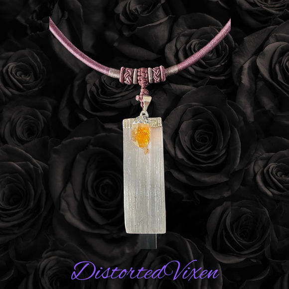 Citrine & Selenite Harmony Necklace | Mauve Cord | Cleansing + Confidence Energy - Picture 5 of 7